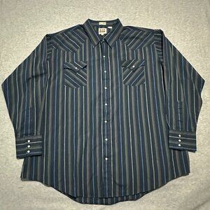 Ely Cattleman Shirt Men's 3XLT Pearl Snap Button up Blue Gray Plaid Long Sleeve